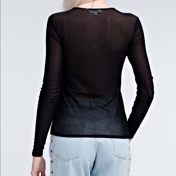 Honey Punch Sheer Black Star Mesh Long Sleeve Top - Picture 6 of 13